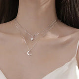 Double Layer Necklace with Star and Moon