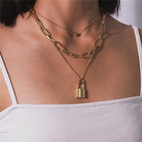 Multilayer Necklace with Heart, and Lock Charms