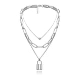 Multilayer Necklace with Heart, and Lock Charms