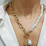 Pearl and Lasso Necklace with Pearl and Square Pendants