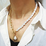 Pearl and Lasso Necklace with Pearl and Square Pendants