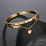 Bangle with Roman Numbers and Heart Lock