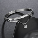 Bangle with Roman Numbers and Heart Lock